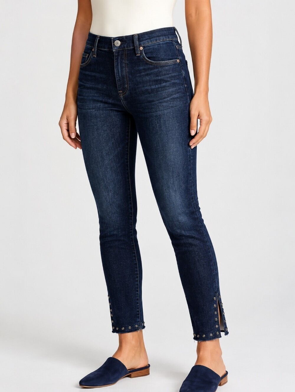 NWT Citizens of Humanity Rocket Skinny Jeans Split Hem Studded Dark Wash 25